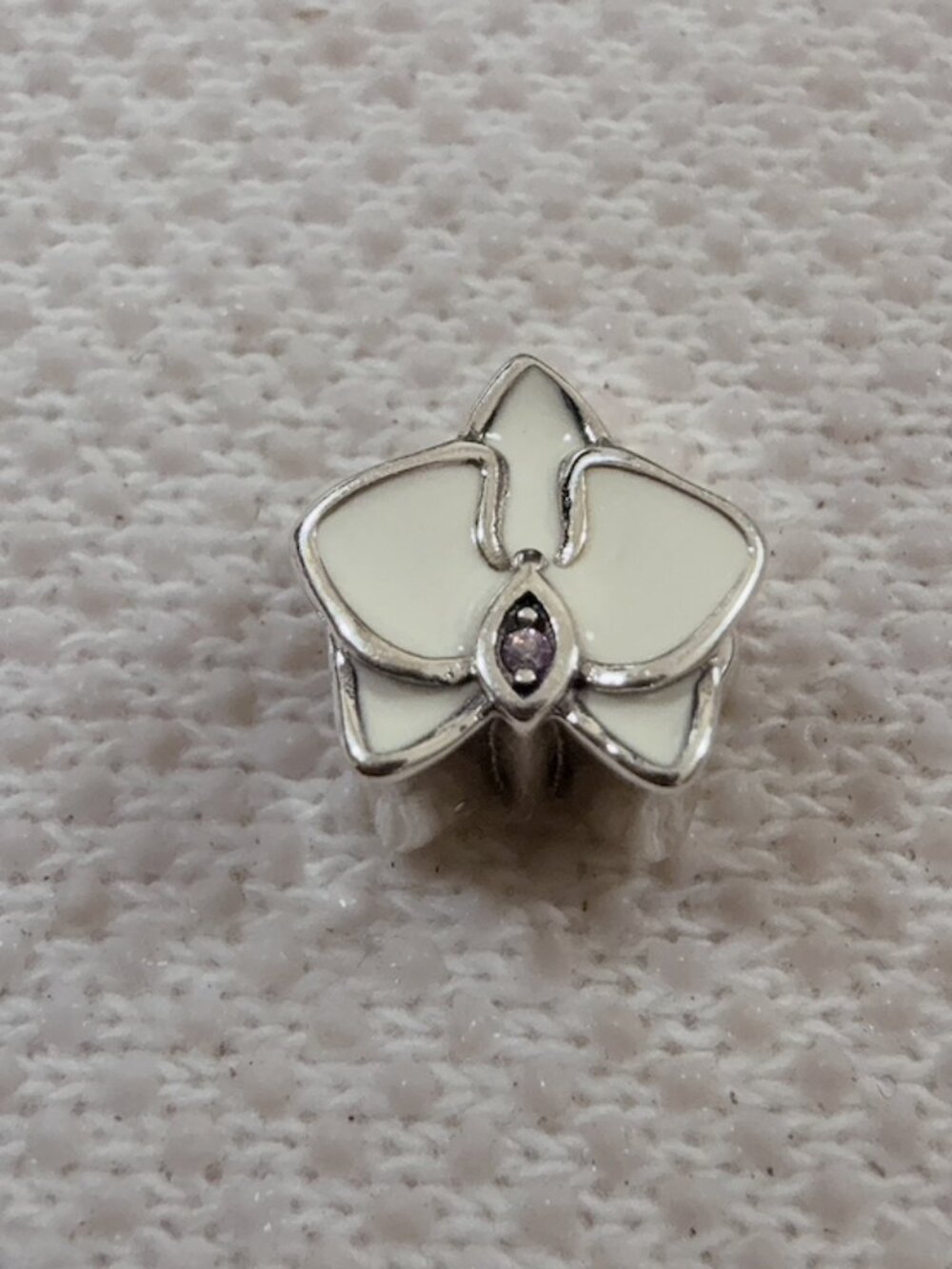 White Orchid Silver Charm Bead For Pandora Bracelet